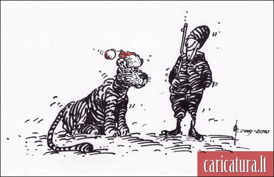 Karikatra Baltojo Tigro metai, Tiger caricature, Antanas Bunikis, karikatros, caricaturas, cartoon, karikaturen, karikaturi, caricatura.lt