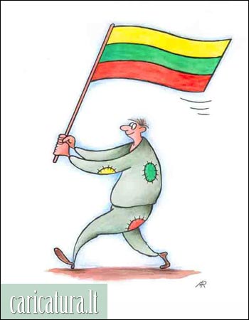 Karikatra Vliavneys, banner-bearer caricature, Algirdas Radvilaviius, karikatros, caricaturas, cartoon, caricatura.lt