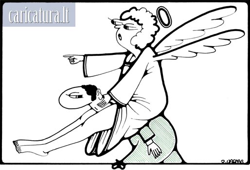 Karikatra Angelas sargas, Guardian angel caricature, Jonas Varnas, karikatros, caricaturas, cartoon, karikaturen, karikaturi, caricatura.lt