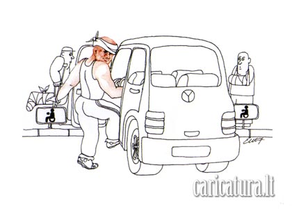 Karikatra Auto invalidas, Auto Invalid caricature, Edmundas Unguraitis, caricaturas, cartoon, caricatura.lt
