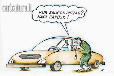 Karikatra Saugos diras, Seat-belt caricature, Algirdas Radvilaviius, karikatros, caricaturas, cartoon, caricatura.lt