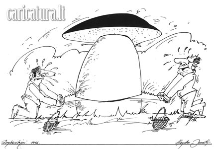 Karikatra Grybas, mushroom caricature, Alvydas Jonaitis, karikatros, caricaturas, cartoon, caricatura.lt